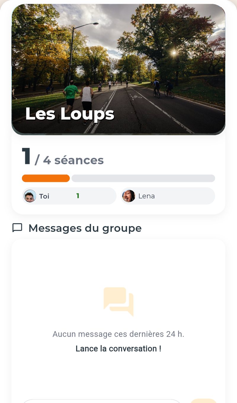 Écran groupe de Tribos : le groupe « Les Loups » et son objectif de la semaine